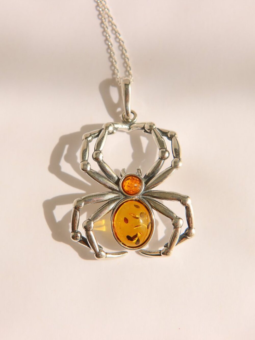 Baltic Amber Spider Necklace in Sterling Silver